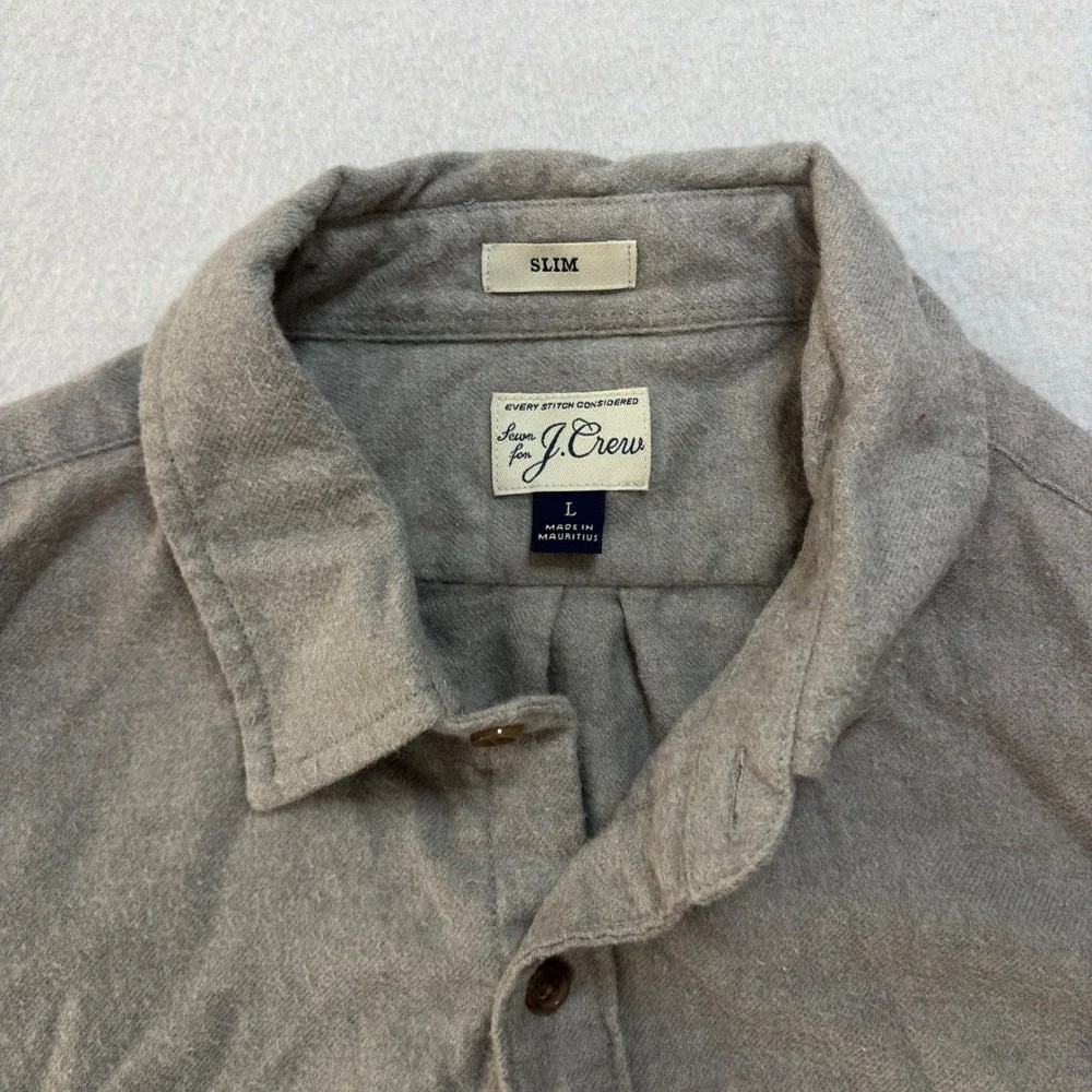 J. Crew Mens Slim Fit Flannel Shirt Gray Cotton Long Sleeve Button Down Large